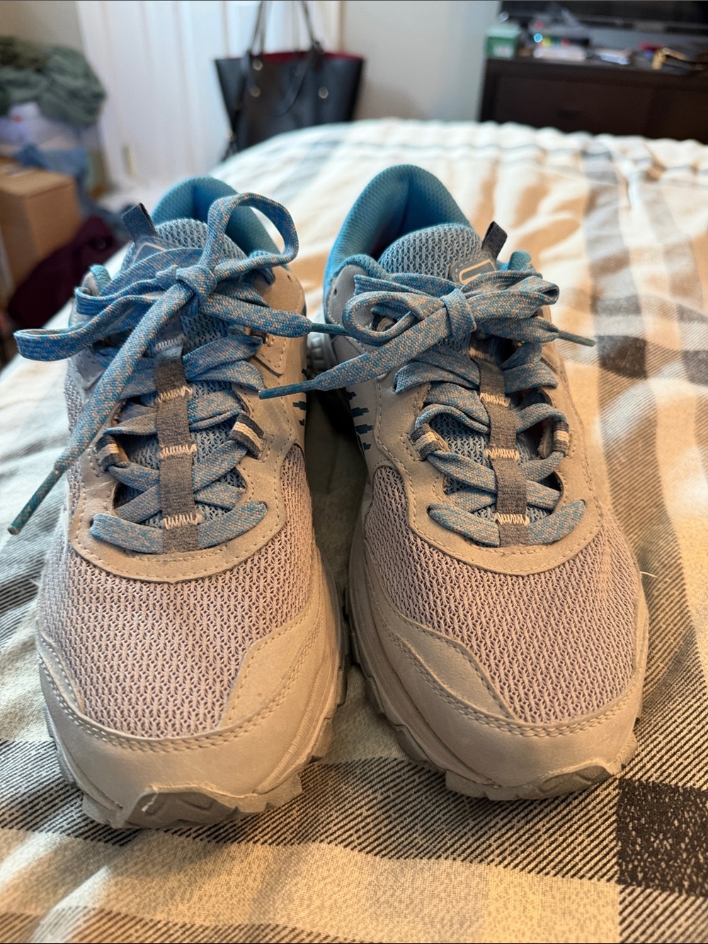 Light Gray and Blue Athletic Sneakers